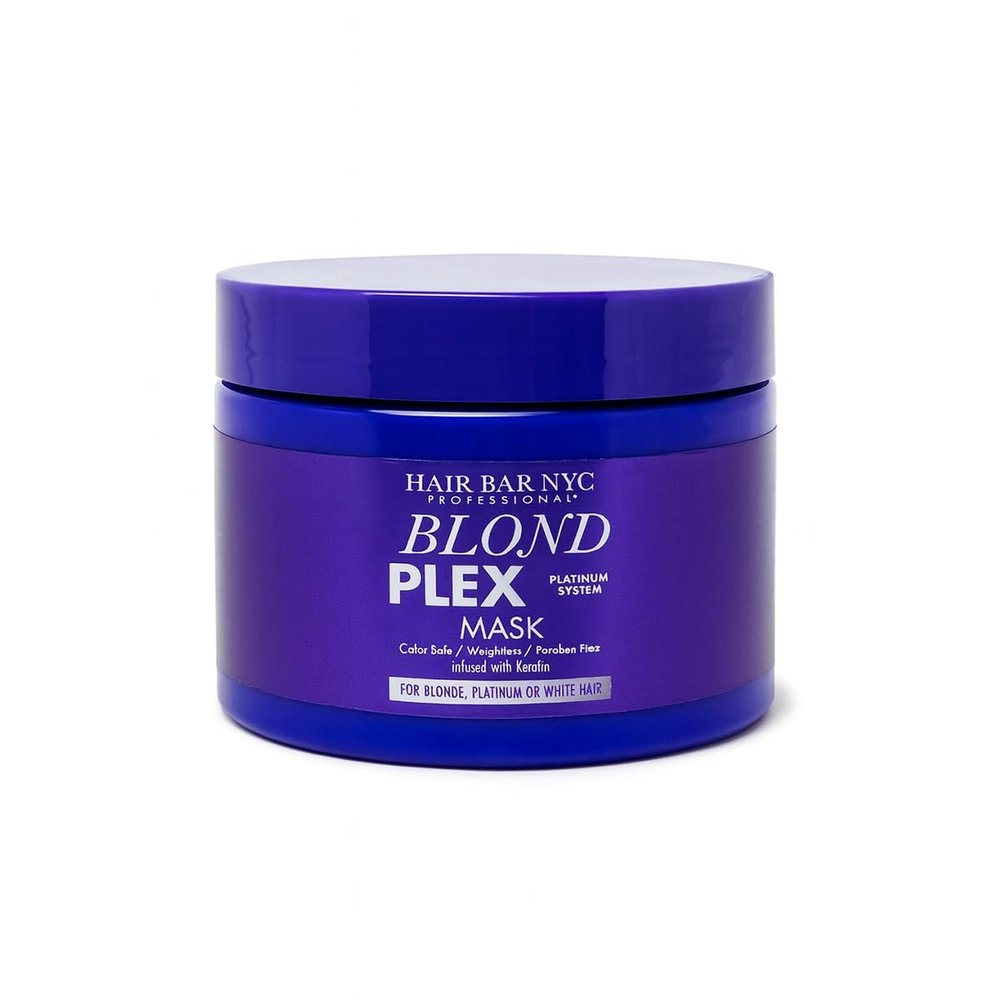 Hair Bar NYC Blond Plex Platinum Mask 10.2 fl oz / 300 ml Keratin Bond-Strengthening Deep Repair Treatment for Blonde, Platinum & White Hair Neutralizes Brass & Restores Shine