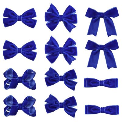 12 Pcs 3in Royal Blue Velvet Dressy Bow Hair Clips for Teen Toddler Baby Flower Girls Vintage Fall Wedding Prom Birthday Pageant 1st Communion Party Decor Accessories Favor Gift