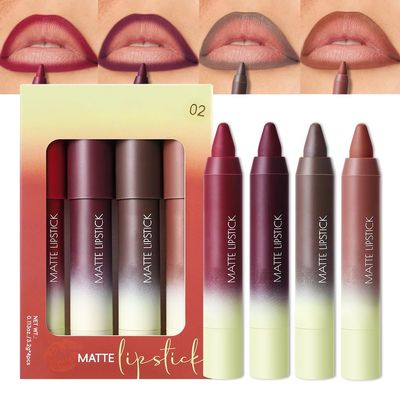 BINGBRUSH 4PCS 2in1 Matte Lip Liner and Lipstick Combo, Lipsticks for Women, Longwear Waterproof Lip Liner Pencil, Matte lipstick Smudge Proof, Women's Long Lasting Lip Makeup (Set02 05#+06#+07#+08#)
