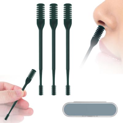 AHHALFFY 3 Pcs 2-in-1 Nasal Hair Trimmer Set, 360 Rotating Double-Sided Nose & Ear Hair Cutter for Men & Women, Portable Nostril Grooming Tool with Soft Cleaning Brush (Dark Green)