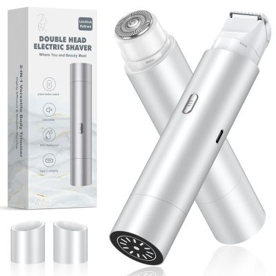 NIPOO Bikini Trimmer for Women, Dual Head Face Shaver Body Hair Trimmmer, IPX7 Waterproof Womens Electric Razor for Legs, Silver Grey