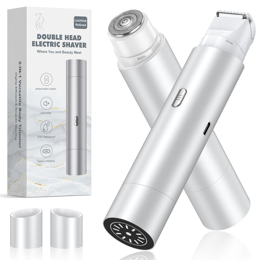 NIPOO Bikini Trimmer for Women, Dual Head Face Shaver Body Hair Trimmmer, IPX7 Waterproof Womens Electric Razor for Legs, Silver Grey