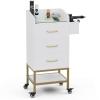 SIKHST 4-Tier Salon Station for Hair Stylist,White Beauty Barber Storage Station w/Glass Top, 3 Drawers, Hair Dryer Holders, Lockable Wheels for Barber Station, Salon Storage Equipment view 1