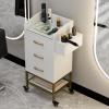 SIKHST 4-Tier Salon Station for Hair Stylist,White Beauty Barber Storage Station w/Glass Top, 3 Drawers, Hair Dryer Holders, Lockable Wheels for Barber Station, Salon Storage Equipment view 2