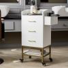 SIKHST 4-Tier Salon Station for Hair Stylist,White Beauty Barber Storage Station w/Glass Top, 3 Drawers, Hair Dryer Holders, Lockable Wheels for Barber Station, Salon Storage Equipment view 3