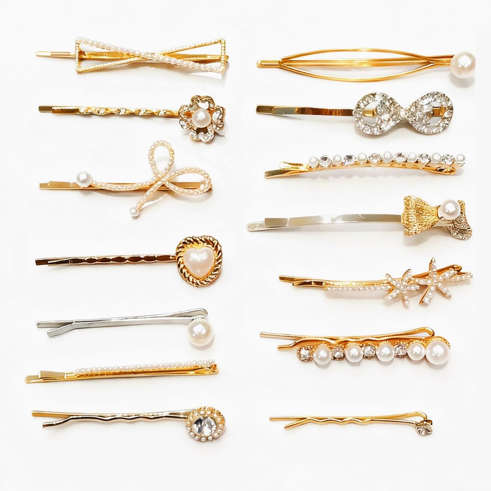14 Pcs gold pearl hair clip for ladies and girls, Valentine's Day, Mother's Day hair accessories, ponytail clip decorations, bridal wedding, birthday party, Christmas party gifts (Silver letter clip)