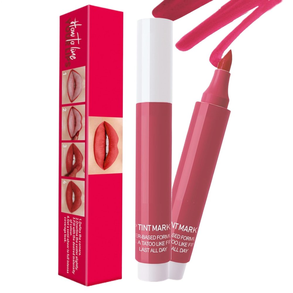 Lip Stain Marker - Liquid Liner Pencil | Hydrating Precise Pen Like Waterproof Lipstick, Smudge Proof Natural Finish All Day Wear Pigment Lipcolor for Makeup Ladies Women Travel Parties