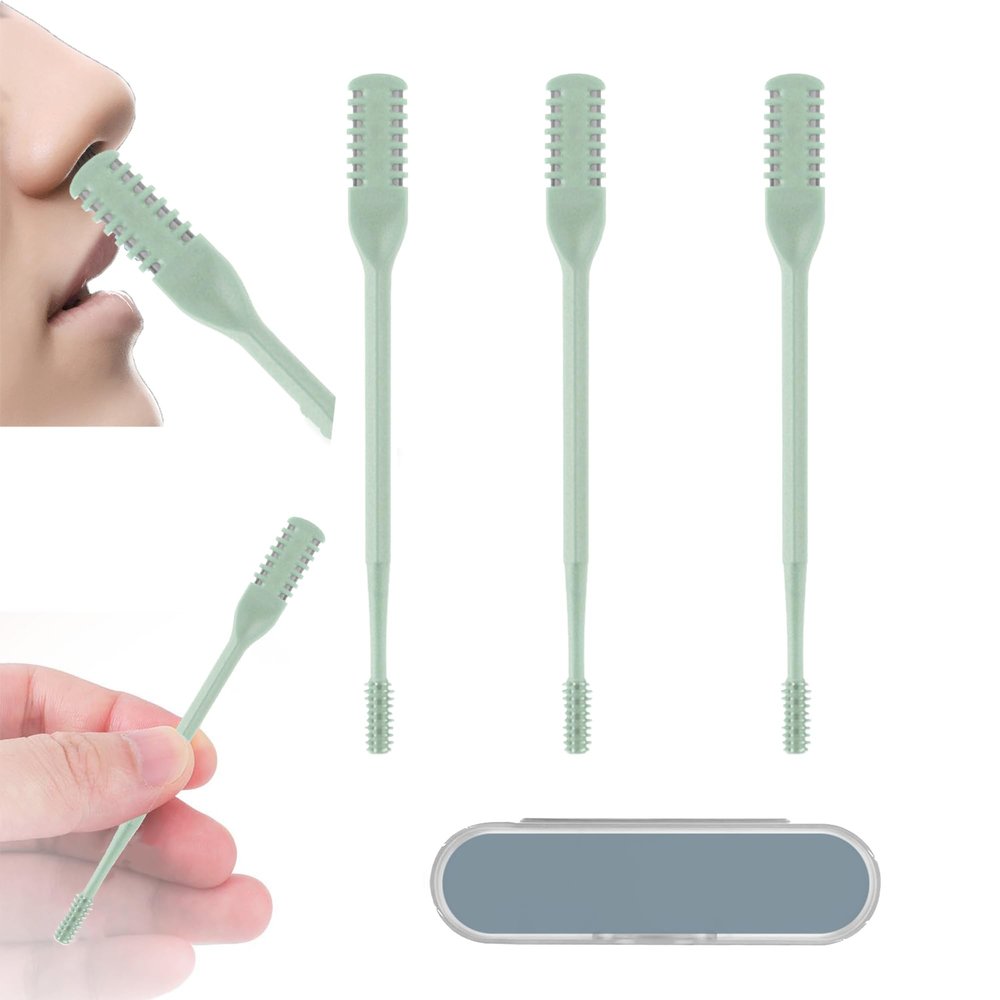 AHHALFFY 3 Pcs 2-in-1 Nasal Hair Trimmer Set, 360 Rotating Double-Sided Nose & Ear Hair Cutter for Men & Women, Portable Nostril Grooming Tool with Soft Cleaning Brush (Green)