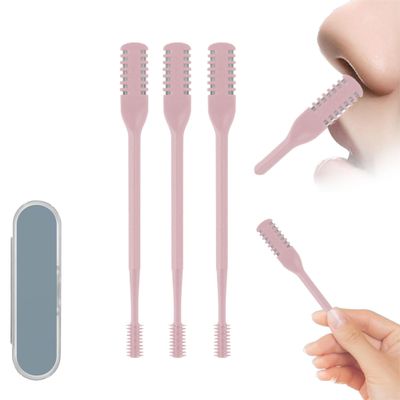 AHHALFFY 3 Pcs 2-in-1 Nasal Hair Trimmer Set, 360 Rotating Double-Sided Nose & Ear Hair Cutter for Men & Women, Portable Nostril Grooming Tool with Soft Cleaning Brush (Pink)