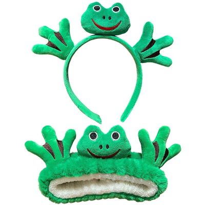 2pack Frog Hair Band & Head Wrap Lovely Frog Headband Makeup Hair Hoop Cute Green Frog Hairband Headwear Elastic Eye Spa Headband Hair Accessories