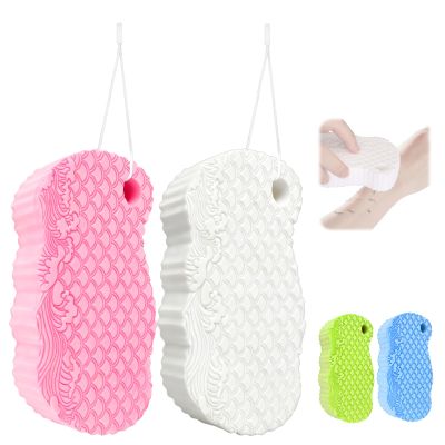 2Pcs Magic Exfoliating Bath Sponge, 3D Ultra-Soft Body Exfoliating Sponges, Deep Cleansing Dead Skin, Lanyard Bath Sponge for All Skin Types,Suitable for Both Men and Women (Pink+White)