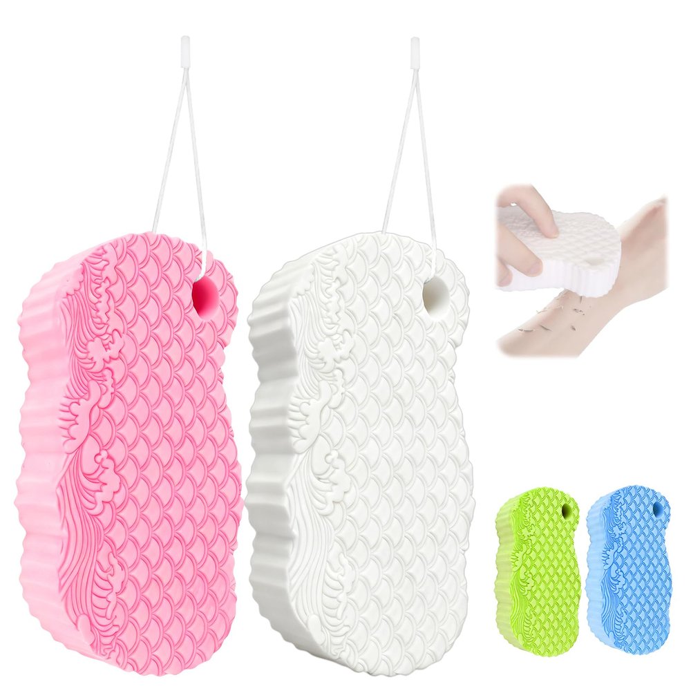 2Pcs Magic Exfoliating Bath Sponge, 3D Ultra-Soft Body Exfoliating Sponges, Deep Cleansing Dead Skin, Lanyard Bath Sponge for All Skin Types,Suitable for Both Men and Women (Pink+White)
