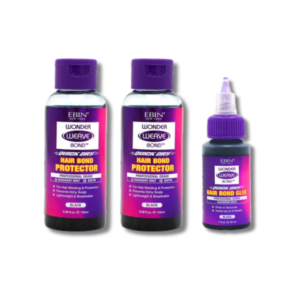 EBIN Hair Glue for Quick Weave  2x Wonder Weave Bond Hair Protector 8.5 oz Bundle with Bond Glue 1 oz by EBIN NEW YORK  Scalp Shield & Adhesive for Lasting Hold and Comfort  Gift Set (3 Items)