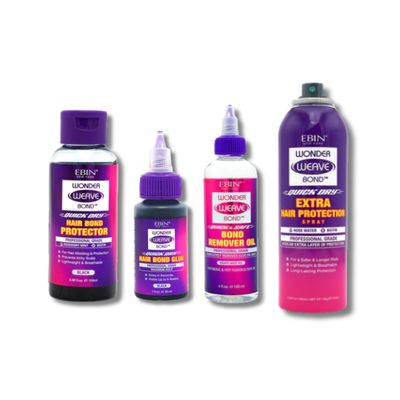 Black Hair Glue for Quick Weave  Wonder Weave Bond Hair Protector 8.5 oz Bundle with Bond Glue, Remover Oil & Protection Spray by EBIN NEW YORK  Styling and Scalp Care Set  Gift Set (4 Items)