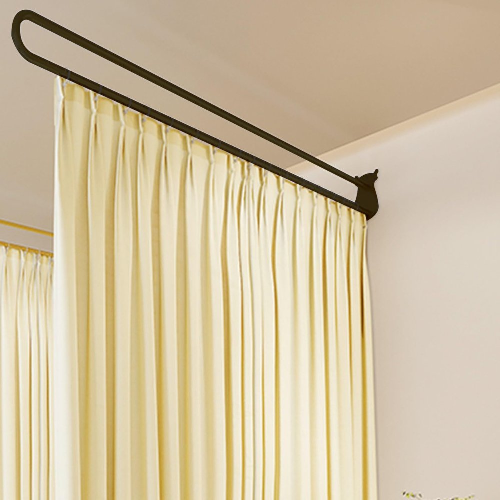 Beauty Salon Privacy Partition Divider Curtain, U-shape Hanging Curtain Rod/Pole with Yellow White Gray Curtains, Dressing Changing Room for Massage Parlor Shower(Yellow set,200cm/6.5ft)