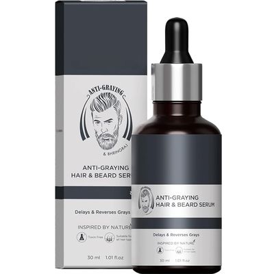 Anti-Graying Hair & Beard Serum For Men Enriched With Bhringraj,Arcolys & Shikakai | Hair Shine&Nourishment|Delay&Reverses Grays|Strengthen Roots|For All Hair Type-30Ml