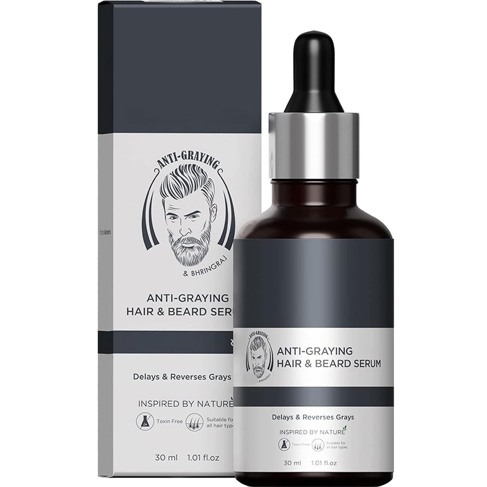 Anti-Graying Hair & Beard Serum For Men Enriched With Bhringraj,Arcolys & Shikakai | Hair Shine&Nourishment|Delay&Reverses Grays|Strengthen Roots|For All Hair Type-30Ml