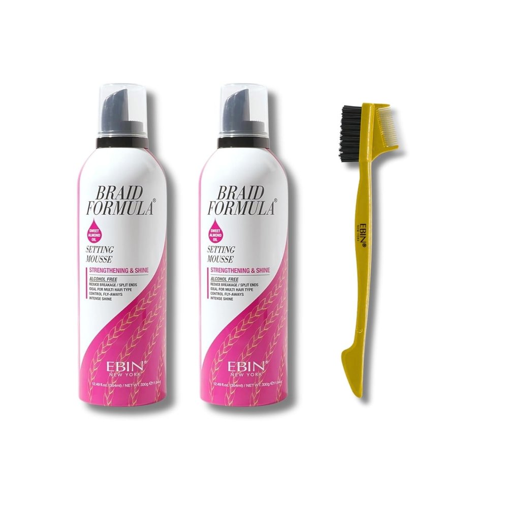 EBIN NEW YORK 5x SETTING MOUSSE MOISTURIZING & SHINE - OLIVE OIL 12.49 oz +24hour Edge Tamer 3-IN-1 Brush & Comb