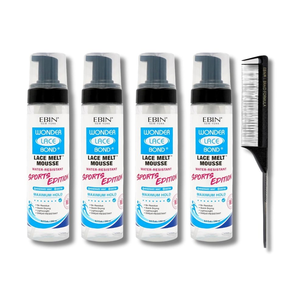 EBIN NEW YORK 4x Wonder Lace Bond Lace Melt Mousse Sports Edition 8.5 oz + BRAID FORMULA Pintail Parting Comb