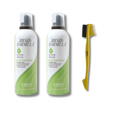 EBIN NEW YORK Hair Mousse for Braids  2x Setting Mousse Moisturizing & Shine - Olive Oil 12.49oz Bundle with 24hour Edge Tamer 3-IN-1 Brush & Comb Hydration & Control  Gift Set (3 Items)