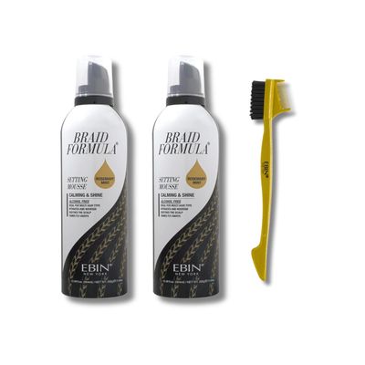 EBIN NEW YORK Hair Mousse  2x Setting Mousse Calming & Shine with Rosemary Mint 12.49 oz Bundle with Edge Tamer 3-IN-1 Brush & Comb Frizz Control, Nourishment & Edge Styling  Gift Set (3 Items)