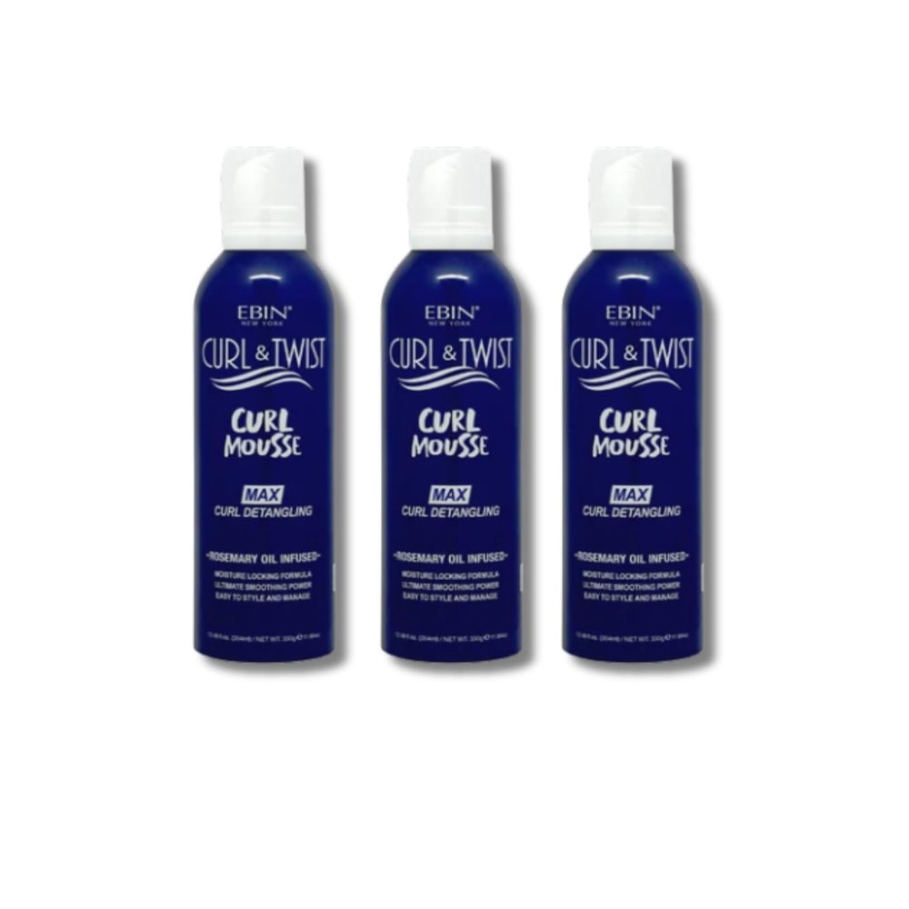 EBIN NEW YORK Curly Hair Products Mousse  3x Curl & Twist Curl Detangling Mousse 12.49 oz each Bundle Lightweight Foam with Argan, Castor & Olive Oil for Definition & Moisture Gift Set (3 Items)