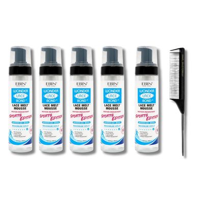 EBIN NEW YORK 5x Wonder Lace Bond Lace Melt Mousse Sports Edition 8.5 oz + BRAID FORMULA Pintail Parting Comb