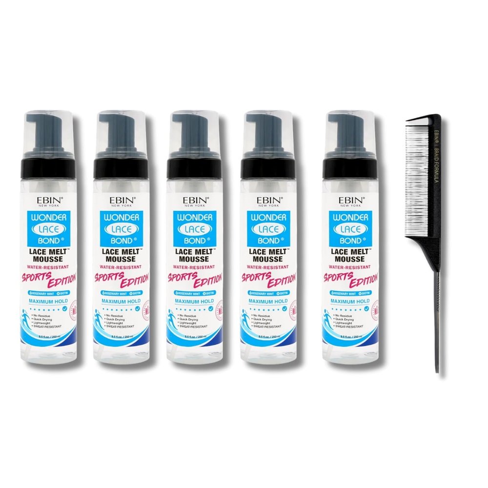 EBIN NEW YORK 5x Wonder Lace Bond Lace Melt Mousse Sports Edition 8.5 oz + BRAID FORMULA Pintail Parting Comb