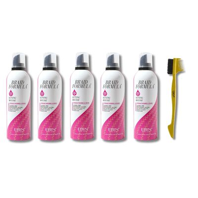 EBIN NEW YORK Hair Mousse  5x Setting Mousse Strengthening & Shine with Sweet Almond Oil 12.49 oz Bundle with Edge Tamer 3-IN-1 Brush & Comb Smooth Finish & Frizz Control  Gift Set (6 Items)