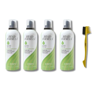 EBIN NEW YORK Hair Mousse for Braids  4x Setting Mousse Moisturizing & Shine Olive Oil 12.49 oz Bundle with 24-Hour Edge Tamer 3-IN-1 Brush & Comb Frizz Control  Gift Set (5 Items)