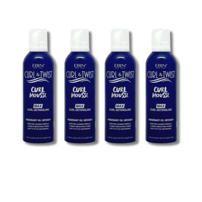 EBIN NEW YORK Curly Hair Products Mousse  4x Curl & Twist Curl Detangling Mousse 12.49 oz each Bundle Lightweight Foam with Argan, Castor & Olive Oil for Definition & Moisture Gift Set (4 Items)