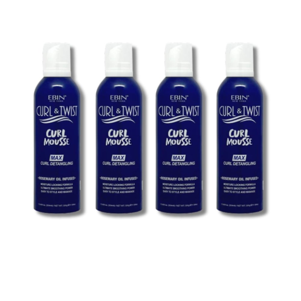 EBIN NEW YORK Curly Hair Products Mousse  4x Curl & Twist Curl Detangling Mousse 12.49 oz each Bundle Lightweight Foam with Argan, Castor & Olive Oil for Definition & Moisture Gift Set (4 Items)