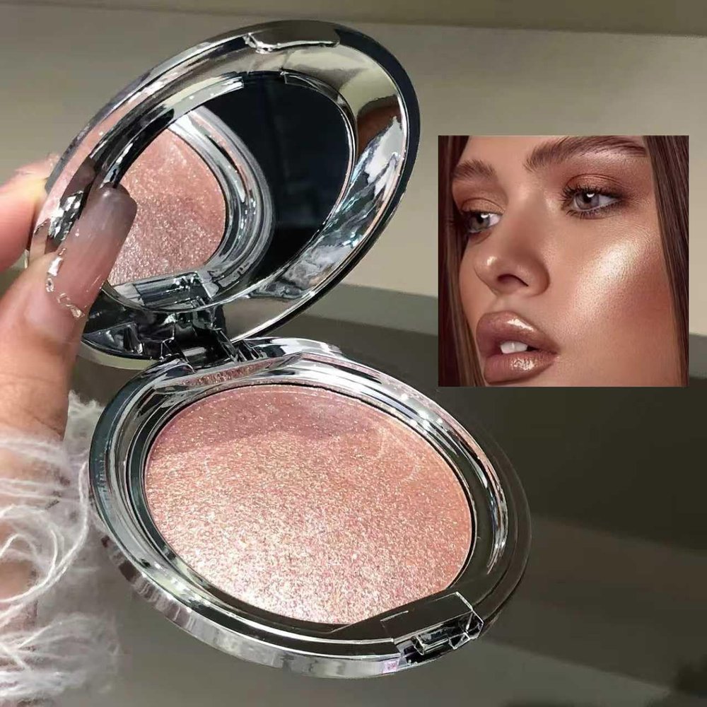 Luxurious single and triple diamond shimmer highlighter set in rose gold and pearly cream shimmer for long-lasting brightening of the face and eyes () (03# Shining Pink Highlight)