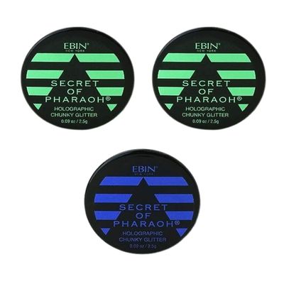 Chunky Glitter  Secret of Pharaoh Holographic Chunky Glitter  Emerald Forest and Aquamarine by EBIN NEW YORK Bundle  Shimmering, Iridescent for Face, Hair, and Body  Gift Set (3 Items)
