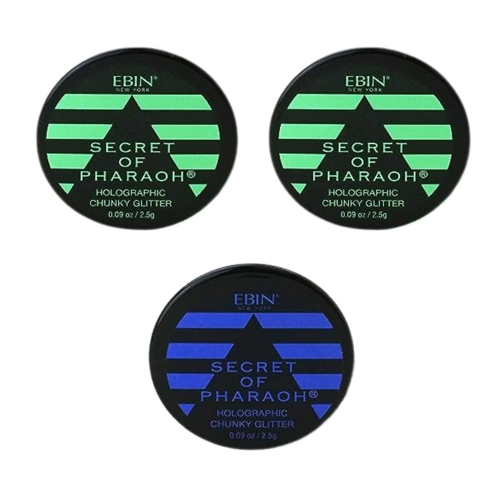 Chunky Glitter  Secret of Pharaoh Holographic Chunky Glitter  Emerald Forest and Aquamarine by EBIN NEW YORK Bundle  Shimmering, Iridescent for Face, Hair, and Body  Gift Set (3 Items)