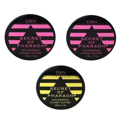 Chunky Glitter Secret of Pharaoh Holographic Chunky Glitter Pink Passion and Gold Empire by EBIN NEW YORK Bundle Shimmering, Iridescent for Face, Hair, and Body Gift Set (3 Items)