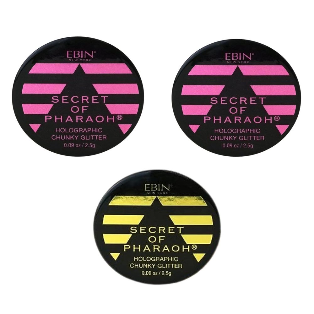 Chunky Glitter Secret of Pharaoh Holographic Chunky Glitter Pink Passion and Gold Empire by EBIN NEW YORK Bundle Shimmering, Iridescent for Face, Hair, and Body Gift Set (3 Items)