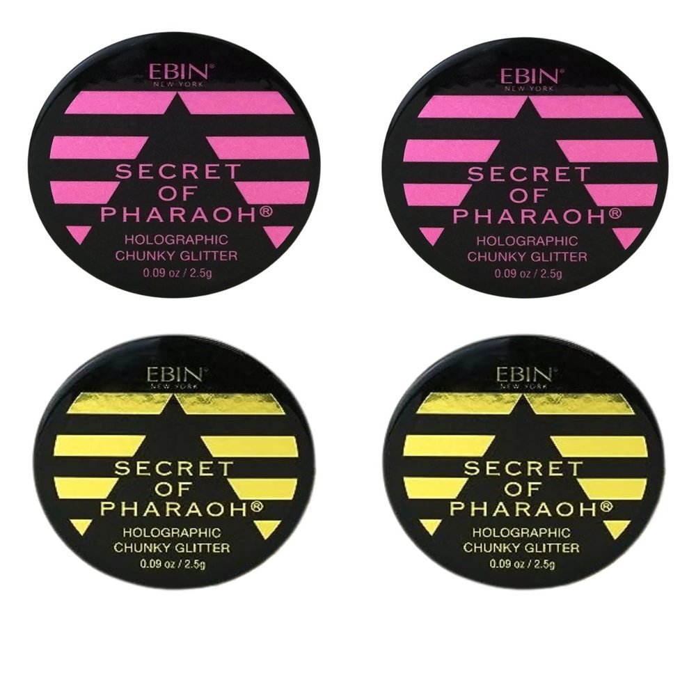 Chunky Glitter  Secret of Pharaoh Holographic Chunky Glitter  Pink Passion and Gold Empire by EBIN NEW YORK Bundle  Shimmering, Iridescent for Face, Hair, and Body  Gift Set (4 Items)