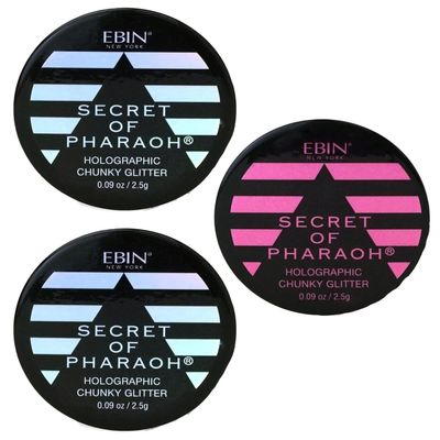Glitter - Secret of Pharaoh Holographic Chunky Glitter  Moon Goddess and Pink Passion by EBIN NEW YORK Bundle  Shimmering, Iridescent for Face, Hair, and Body  Gift Set (3 Items)