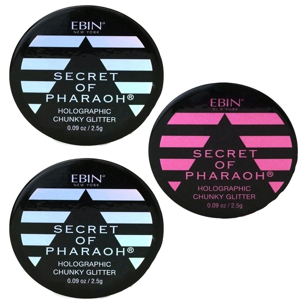 Glitter - Secret of Pharaoh Holographic Chunky Glitter  Moon Goddess and Pink Passion by EBIN NEW YORK Bundle  Shimmering, Iridescent for Face, Hair, and Body  Gift Set (3 Items)
