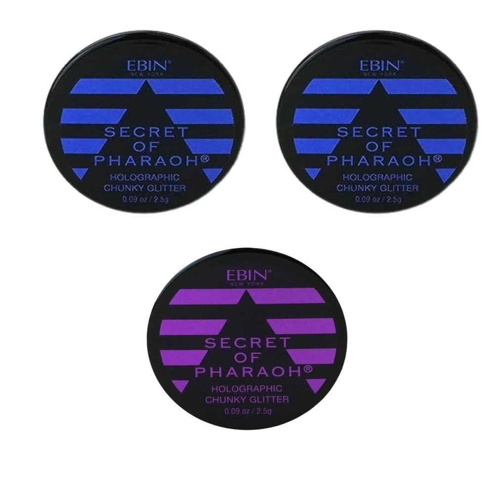 Chunky Glitter  Secret of Pharaoh Holographic Chunky Glitter  Aquamarine and Purple Sparkle by EBIN NEW YORK Bundle  Shimmering, Iridescent for Face, Hair, and Body  Gift Set (3 Items)