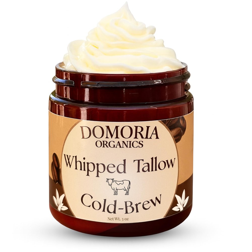 Domoria Organics 100% Grass-Fed Tallow Balm  Cold Brew, Real Coffee & Vanilla Beans, Herb-Infused Chamomile & Calendula Moisturizer for Men, Women, Psoriasis, Eczema, Dry Sensitive Mature Skin