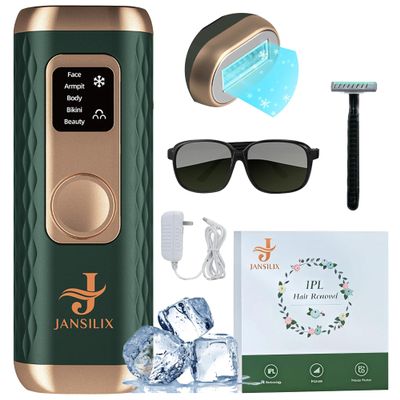 IPL Laser Hair Removal Device- Permanent Facial, Face, Chin, Upper Lip, Legs, Bikini Line, Pubic & Private Area Hair Remover for Women & Men, High Power Laser Device (Dark Green)
