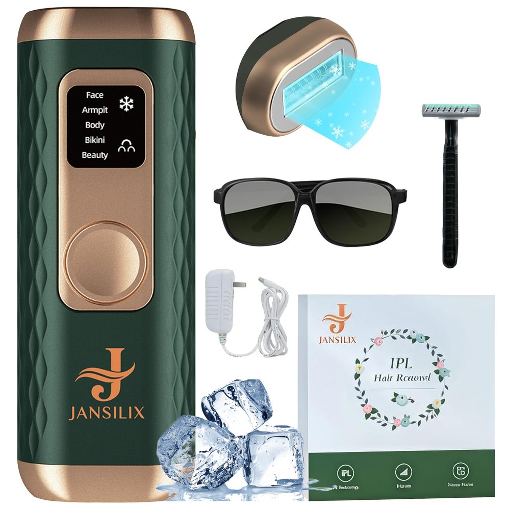 IPL Laser Hair Removal Device- Permanent Facial, Face, Chin, Upper Lip, Legs, Bikini Line, Pubic & Private Area Hair Remover for Women & Men, High Power Laser Device (Dark Green)