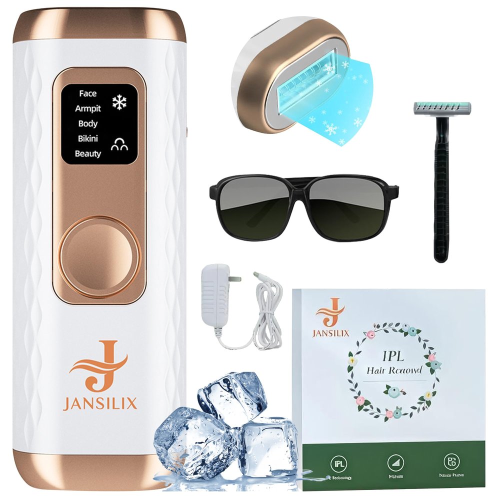 IPL Laser Hair Removal Device- Permanent Facial, Face, Chin, Upper Lip, Legs, Bikini Line, Pubic & Private Area Hair Remover for Women & Men, High Power Laser Device (White)
