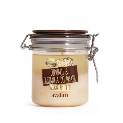 Avatim Cupuacu & Brazil Nut Sugar Exfoliating Scrub, Natural Oil-Based Body Treatment, Glass Jar, 500g