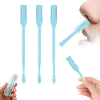 AHHALFFY 3 Pcs 2-in-1 Nasal Hair Trimmer Set, 360 Rotating Double-Sided Nose & Ear Hair Cutter for Men & Women, Portable Nostril Grooming Tool with Soft Cleaning Brush(Blue)