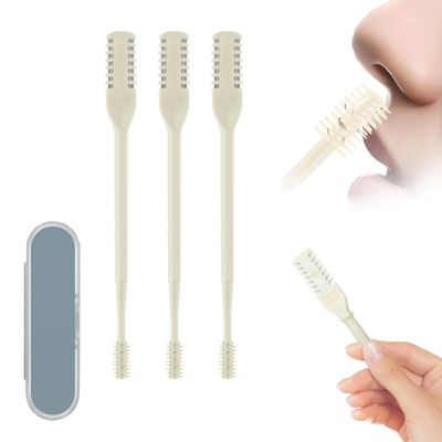 AHHALFFY 3 Pcs 2-in-1 Nasal Hair Trimmer Set, 360 Rotating Double-Sided Nose & Ear Hair Cutter for Men & Women, Portable Nostril Grooming Tool with Soft Cleaning Brush(Cream)