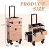3 in 1 Rolling Makeup Train Case, Aluminum Makeup Travel Organizer Cosmetic Case, Cosmetology Display Suitcase on Wheels, Large Beauty Storage Nail Artist Salon Storage Traveling Cart Trun view 2