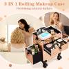 3 in 1 Rolling Makeup Train Case, Aluminum Makeup Travel Organizer Cosmetic Case, Cosmetology Display Suitcase on Wheels, Large Beauty Storage Nail Artist Salon Storage Traveling Cart Trun view 4